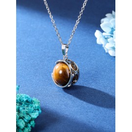 Jovivi Natural Crystal Healing Stone 18mm Rotatable Tiger Eye Gemstone Ball Pendant Necklace Women Reiki Spiritual Jewellery Gifts for Her Christmas Birthday