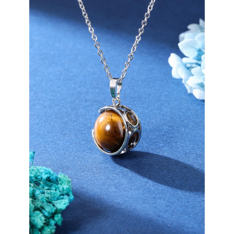 Jovivi Natural Crystal Healing Stone 18mm Rotatable Tiger Eye Gemstone