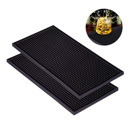 CiciIng Pack of 2 30 x 15 cm Bar Mat, Rubber Drying Mat, Tableware, Coffee Tamper Mat, Overflow Mat, Quick Drying for Bar, Kitchen, Cafe, Restaurants, Counter (Black)