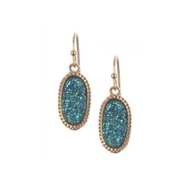 Occasions Gift Giving Oval Druzy Faceted Lucite Stone Metal Frame Fish Hook Earrings (Blue)
