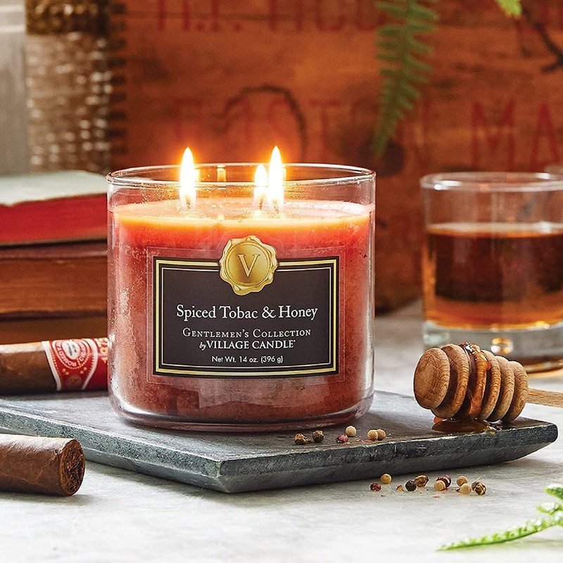 Village Candle Spiced Tobac & Honey Medium Bowl, 14oz, Orange,