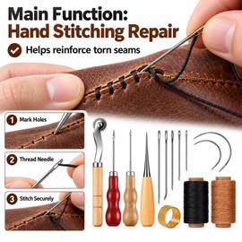 Leather Sewing Kit for Upholstery Repair – Waxed Thread & Large-Eye Needles for DIY Leather Crafts