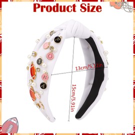 Vovii Football Headband for Women, Knotted Pearl Rhinestone Jeweled Headband for Football Mom Fans, Football Headbands Hair Accessories Game Day Outfits for Women (White)