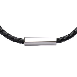 LuckyLy Pulsera para Hombre de Cuero Piel Vegana y Acero Inoxidable tipo Brazalete con Broche Magnético, Negro y Plata – Ideal como Regalo para Hombre Original y Papá, Modelo Cala