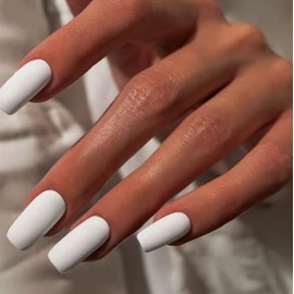 Uñas postizas blancas mate, largas, cuadradas, medianas, tipo ataúd, postizas, largas, naturales, gruesas, acrílicas, reutilizables, 24 unidades, colo