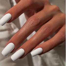 Uñas postizas blancas mate, largas, cuadradas, medianas, tipo ataúd, postizas, largas, naturales, gruesas, acrílicas, reutilizables, 24 unidades, colo