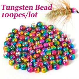 ANGLER DREAM Fly Tying Beads 100 PC/LOT Tungsten Beads Nymph Head Ball Fly Tying Materials 5 Colors (Rainbow, 2.7mm,100pcs)