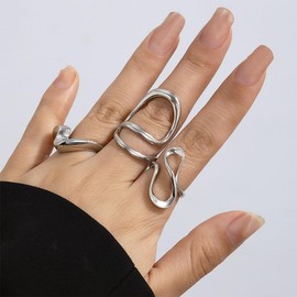 YNZGYBY Silver Chunky Stack Knuckle Rings Set for Women Trendy Thick Gold Stackable Twisted Geometric Statement Ring Pack Bold Stacking Jewelry Accessories (Silver)