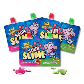Face Twister Sour Candy – Green Apple & Strawberry, 3 Count, Individually Wrapped 1.4 oz Duo Pouches