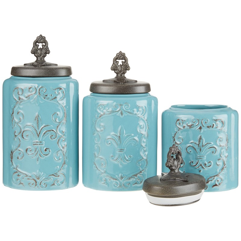 American Atelier 1182144-BL Blue Antique Set of 3 Canisters,60, 74.5,
