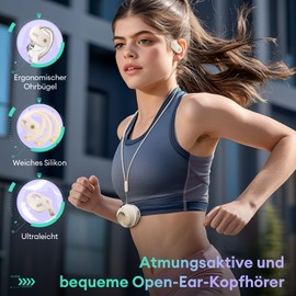 ZOMBIES CAT Open Ear Headphones, Wireless Bluetooth 5.3 Headphones with Microphone for Clear Calls, Special Lanyard, IPX5, Waterproof Headphones for Sports Training, B7 White