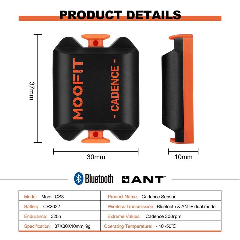 moofit CS8 Cycling Cadence Speed Sensor, Bluetooth & ANT+ Wireless