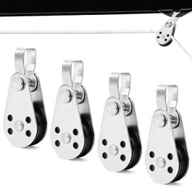 Pulley for Ropes, Pack of 4 Pulley Steel Cable Made of Stainless Steel for Ropes from 2 mm to 8 mm, Pulley, Pulley, Cable Winch, Swingable, Suitable for Sailing Boats, Yachts, Ships, Awnings, Fitness