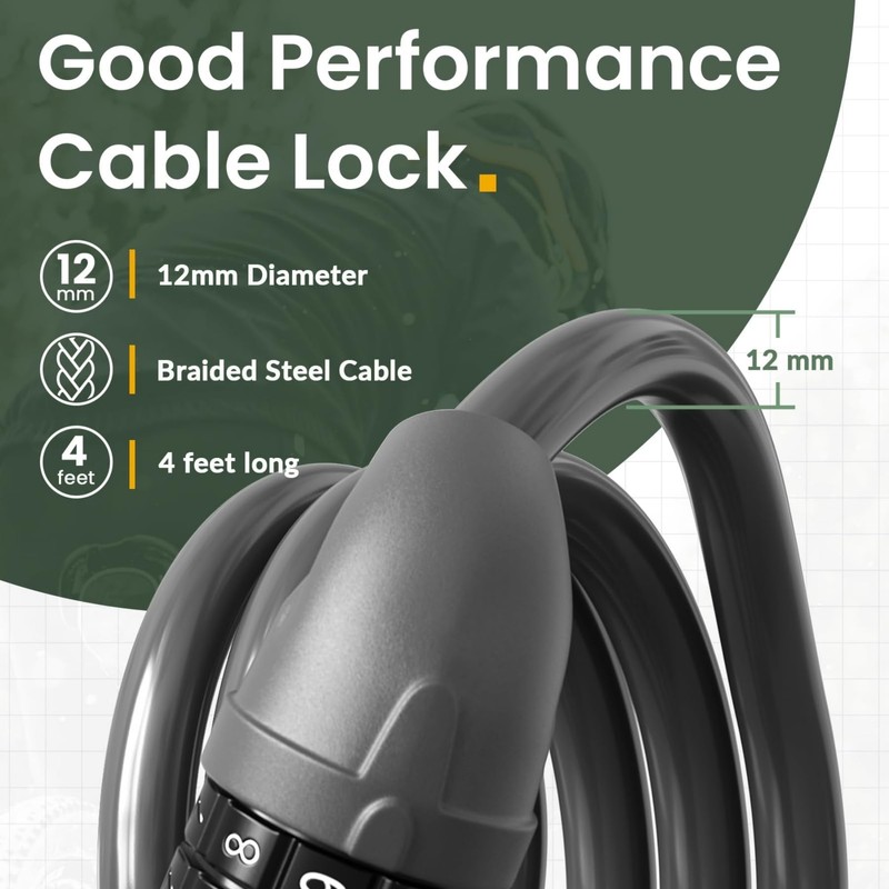 Titanker Bike Lock, Bicycle Lock 4 Feet Cable Lock 1/2