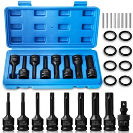 LATTOOK 25PCS 1/2" Drive Impact Torx Bit Socket Set - Long Impact Star Bit Socket Set with Adapter, Cr-Mo Steel, T30-T80
