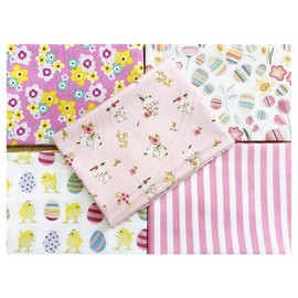 Fat Quarter Bundle - Cute Easter Bunny Eggs Chick Pink Spring Floral Bunting Craft Fabric