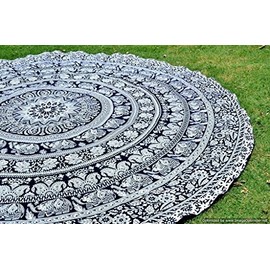 Popular Handicrafts Popular Black and White Indian Mandala Roundie Round Tapestry Elephant Mandala Beach Tapestry Hippie Mandala Boho Gypsy Yoga - Picnic - Beach Throw Round Table Cloth