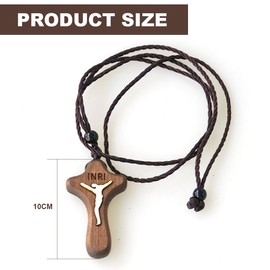 Cross Necklace for Men, Cross Pendant, Natural Wood Prayer Chain with Medal, Cross Jesus Christ Saint Benedict, for Catholic Christians, Religious Communion
