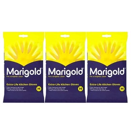 Welari Marigold 3 x 1pair Extra Life Kitchen Rubber Gloves Thank You Card Size M Medium Cotton Lined Strong Triple Layered Multipurpose Cleaning (3pair) (3pack)