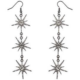 Lux Accessories Hematite Three Tier Starburst Special Occasion Dangle Earrings