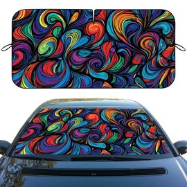 Abstract Car Windshield Sunshade Folding Colorful Waves Swirls Psychedelic Fantasy Front Window Car Sun ​Shade Windshield Block UV Rays Sun Shade Visor Protector for Car Sedan Truck SUV Accessories