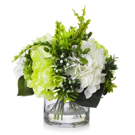 ENOVA FLORAL Silk Hydrangea Flowers with Vase, Artificial Hydrangea Flowers Arrangements in Vase, Hydrangea Fake Flowers with Vase for Home Wedding Dining Room Table Centerpieces