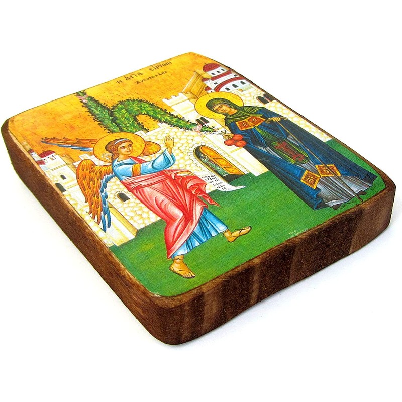 Wooden Greek Christian Orthodox Wood Icon of Saint Irene Chrysovalantou