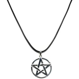 Sterling Silver Pentacle Pentagram Wicca Pendant on Adjustable 41-46 cm Leatherette Necklace for Men or Women with Gift Box