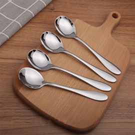 VANRA Children Cutlery Set 4 PCS Toddler Spoon Stainless Steel Kids Flatware Child Silver Utensils Set 5.8-inch (4 Round Spoons)