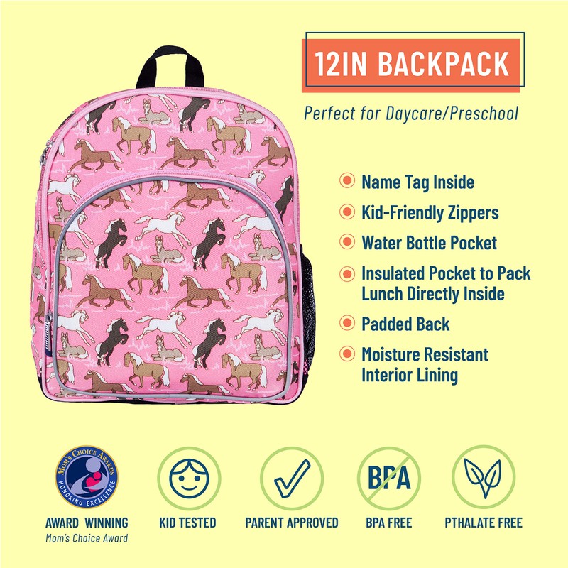 Wildkin Toddler Pink Horses Backpack, Multi-Colour