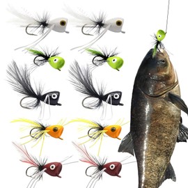 Bass Poppers for Fly Fishing - Assortment Fishing Bait Popper Fly | Effective Freshwater Bait Gear Fish Tackle Accessories for Sea Bass Sunfish Trout Bluefill