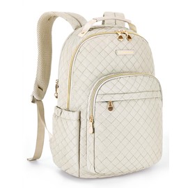 LIGHT FLIGHT Travel Laptop Backpack Women, 15.6 Inch Anti Theft Laptop Backpack with USB Charging Hole Water Resistant Casual Daypack Computer Backpack for Work, Beige