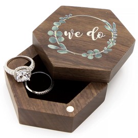 MUUJEE We Do Ring Box - Hexagon Wooden Ring Box for Wedding Ceremony Ring Bearer Box - Anniversary Birthday Gift Ideas