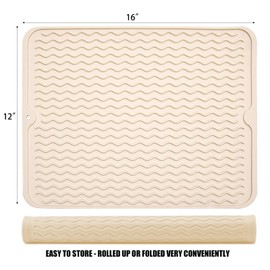 Silicone Dish Drying Mat for Multiple Usage, Easy clean, Eco-friendly, Heat-resistant Dish Drainer Mat for Kitchen Counter,Sink,Refrigerator or Drawer liner (16" x 12", BEIGE)