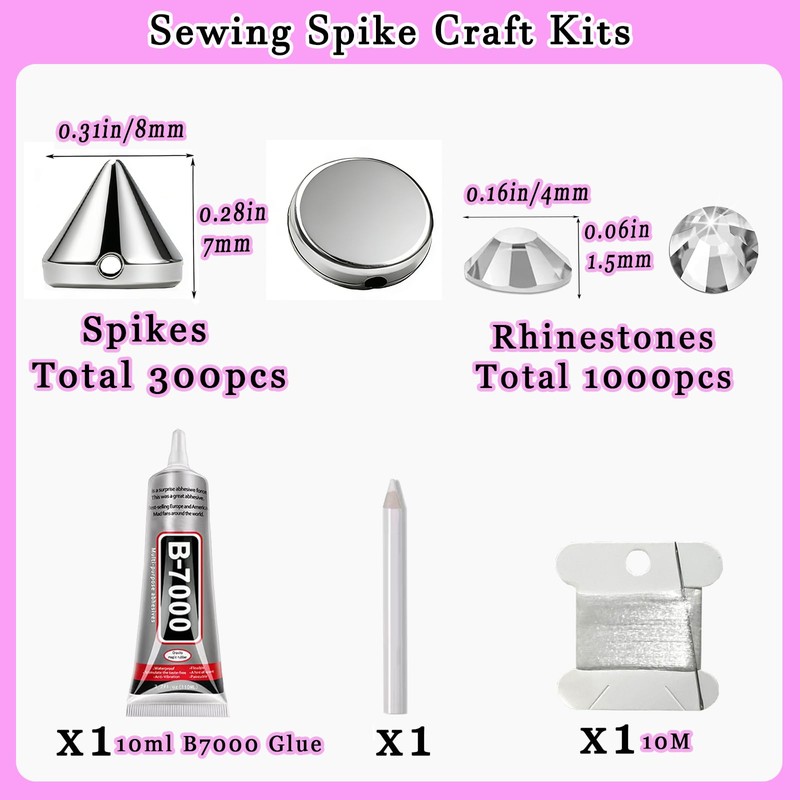 Yhsheen Silver Sewing Spikes for Crafts,300 PCS Stude for Clothing
