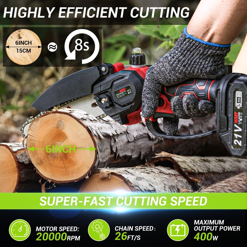 MDBTTOOLS Mini Chainsaw 6-Inch Cordless Chainsaw Battery Powered Hand-Held Chain