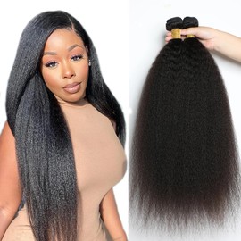 Yaki Human Hair Bundles Kinky Straight Bundles 24 26 28 Inch Natural Black Yaki Straight Bundle Human Hair Daily Wear Unprocessed Remy Hair Extensions For Women Deals