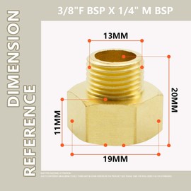 Bwintech 2 Pcs 3/8" Female to 1/4" Male BSP Thread Brass Hex Bushing Reducing Connector for Pipe Connecting Conversion