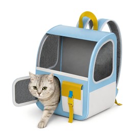 LE YOU PET Large Cat Backpack Carrier with Front Window & Super Large Space, Designed for Long Adventures Travel Hiking, Pet Carrier Backpack for Cats Small Puppies up to 16.5lbs, Blue