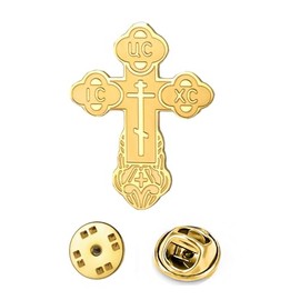 TEAMER Cross Brooch Pins Russian Orthodox Crucifix Eastern Church Brooch Religious Christian Prayer Jewelry for Men Women (Gold)