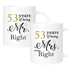 ERYUWOZA 53 Year Anniversary Coffee Mugs Set of 2, 53th Anniversary Wedding Gifts for Wife Husband Parents Couple Grandparents, 53 Year Anniversary Engagement Gifts Cups, 11oz