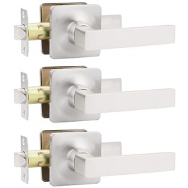 GOBEKOR 3 Pack Passage Door Levers Square Door Handles Brushed Nickel Interior Lever Door Handles for Hallway Closet Straight Keyless Door Lever