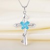 YL Women's Butterfly Cross Necklace Sterling Silver Created Aquamarine Leaves