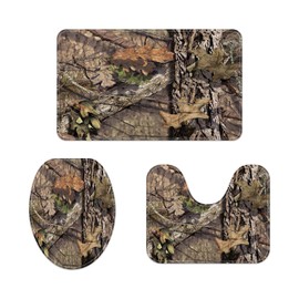 JAWO Camo Shower Curtains for Bathroom Camo Hunting Shower Curtain Set and Rugs 69x70 Inch, Mossy and Oak Camouflage Patterns, Bathroom Mat Set with Bath Rug Mat, Contour Mat and Toilet Lid Cover