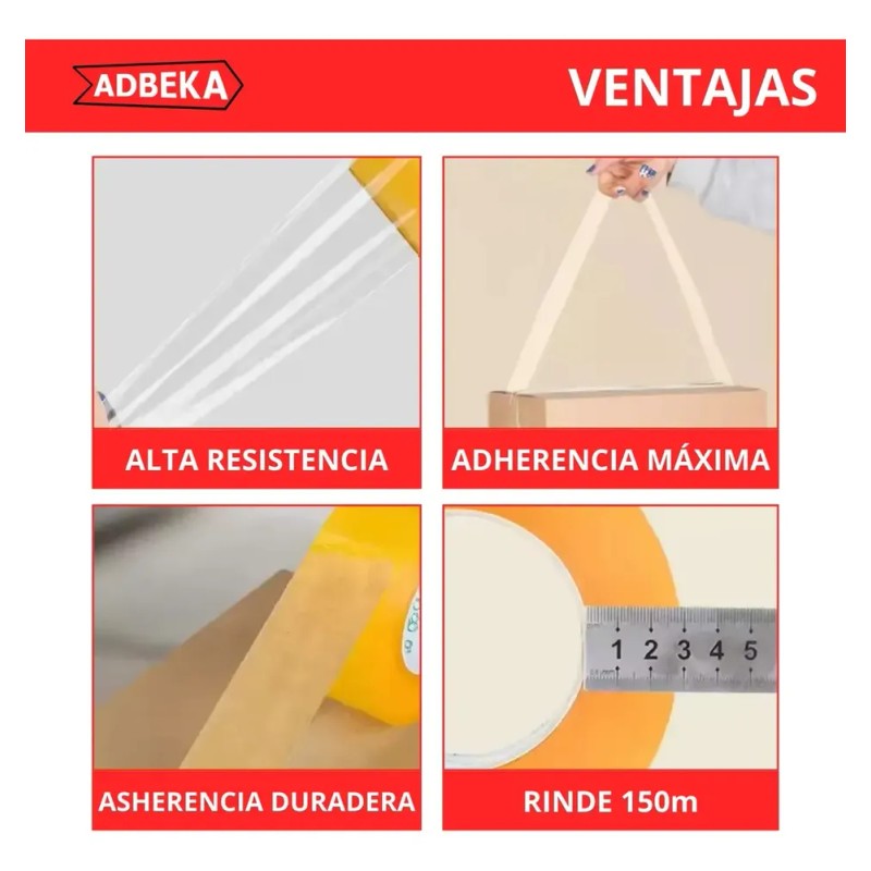 Cinta Adhesiva Acrílica Transparente Adbeka 48x150mm 36u