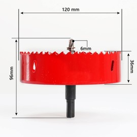 HO2NLE 120mm Hole Saw for Wood Hole Saws Cutter Core Drill Bit HSS Bi-Metal Hole Saw for Plastic, Drywall, Iron Aluminum, Tubes, Fiber Panels, Plasterboard Soft Metal,Wood, UPVC, Red