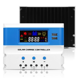VIXKPIRR 30A PWM Solar Charge Controller 12V/24V Auto, PWM Charge Controllers 30A for Solar Panels with LCD Display Dual USB Port, 12V/24V Solar Regulator Controller for Gel/SLD/FLD/LI Battery