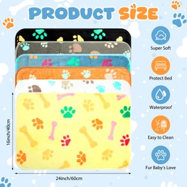 Tegeme 6 Pcs Waterproof Pet Blanket 24 x 16 Inch Washable Dog Blanket for Small Dogs Cats Puppy Soft Fluffy Fleece Rug Flannel Throw Warm Sleep Mat for Kitten Doggy