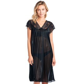 Casual Nights Women's Fancy Lace Neckline Silky Tricot Nightgown - Black - 3X-Large
