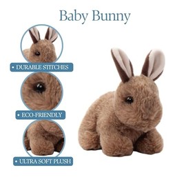 The Petting Zoo Rabbit Stuffed Animal Plushie, Gifts for Kids, Wild Onez Babiez Wildlife Animals, Brown Bunny Plush Toy 6 inches